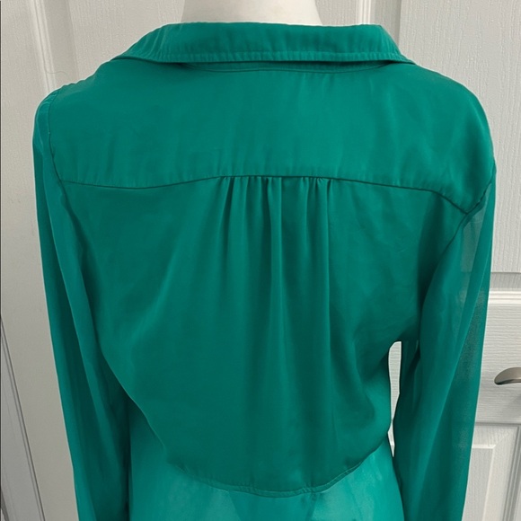Free People Sheer Teal Green Long Sleeve Women's Button-Down Shirt. Sz S/M - Picture 4 of 15